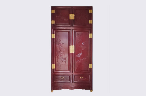 高要高端中式家居装修深红色纯实木衣柜
